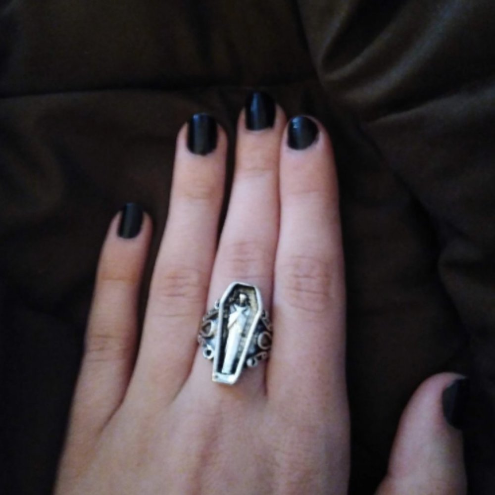 Vampire Coffin Silver Ring - Adjustable - Picture 5 of 16
